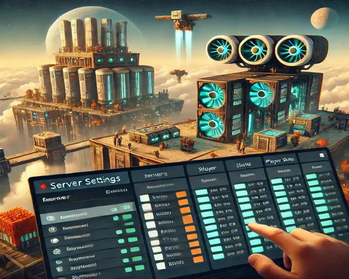 SkyFactory 4 Server Hosting setup showing a player adjusting server settings, such as RAM allocation SkyFactory 4 Server Hosting setup showing a player adjusting server settings, such as RAM allocation