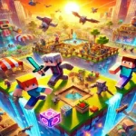 Best Survival Games Minecraft Servers - A vibrant and engaging Minecraft scene showing players in a survival games arena